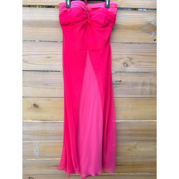 Betsy & Adam by Linda Bernell Dresses & Skirts - Hot Pink Chiffon Strapless Ruched Formal Evening Gown Front Slit Prom Dress